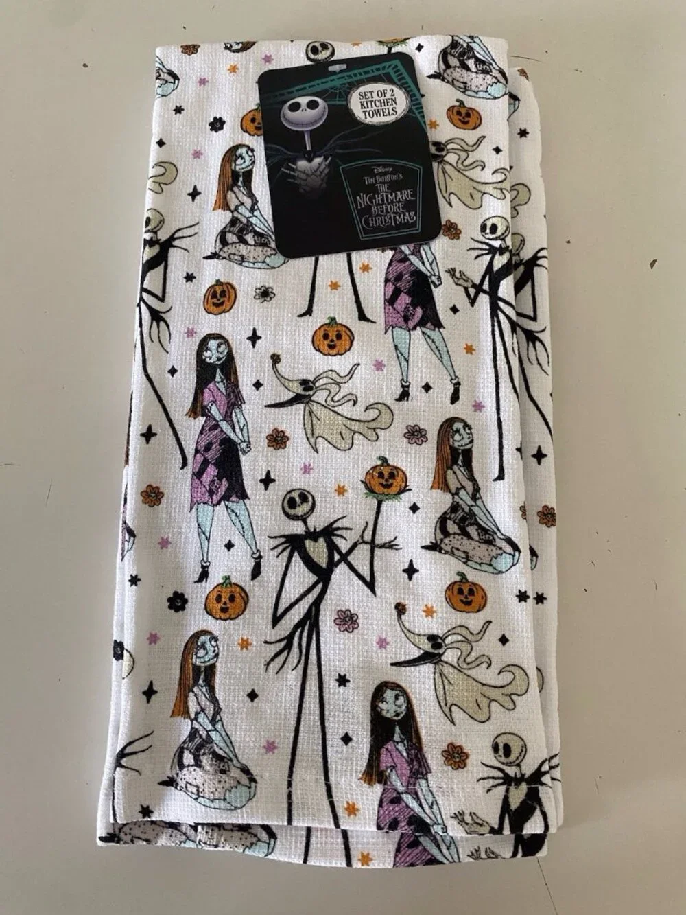 2 Pk Disney Jack Skellington Zero Nightmare Before Christmas Kitchen Towels NEW